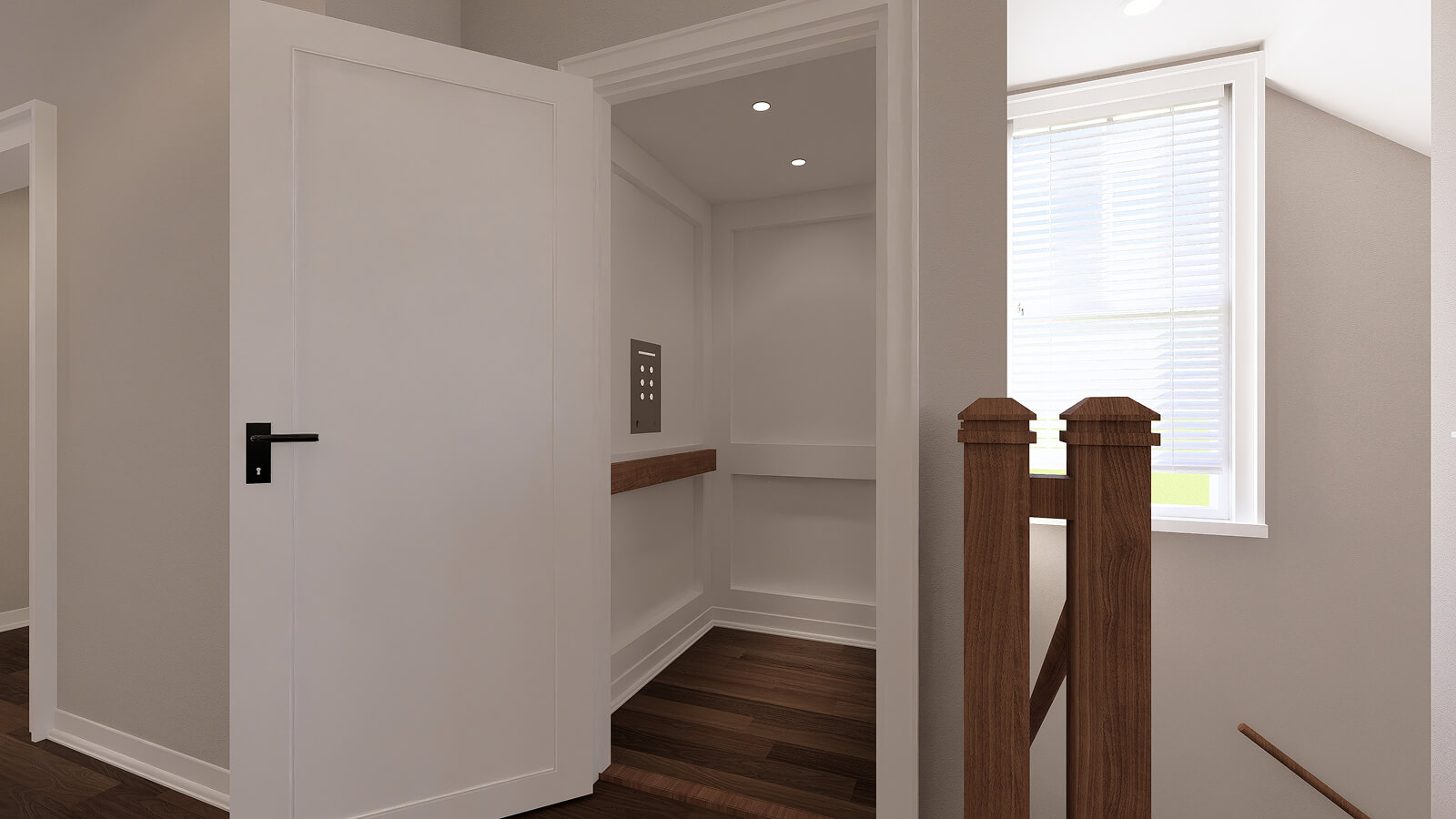 Rendering of private elevator showcasing luxury living in Towne Row Annapolis townhome.