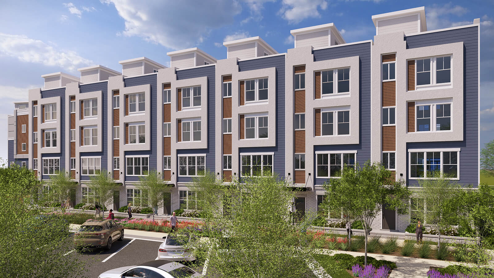 Exterior rendering of Towne Row luxury townhome in Annapolis Town Center.